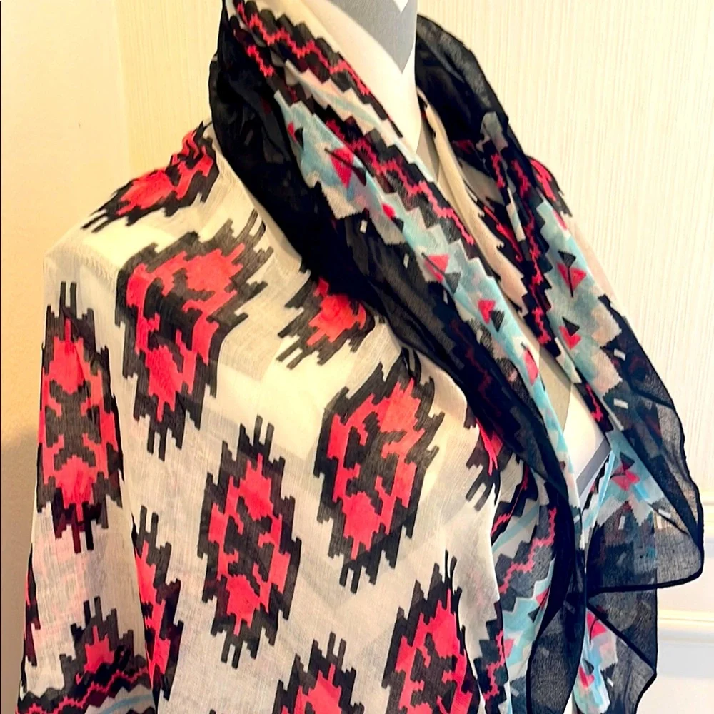 Beautiful Geometric Black & Pink Women's Aztec Patterned Fashion Scarf Wrap One